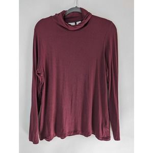 Kenar Womens L Burgundy Mock Neck Turtle Neck Long Sleeve Basic Modal Shirt